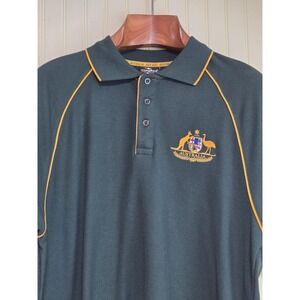 JoeyRoo Australia Polo Shirt Mens Large Green Gold Crest Kangaroo Emu Logo